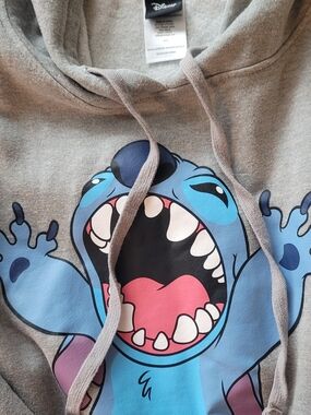 Disney Gray Hoodie with Bright Blue Stitch Graphic
